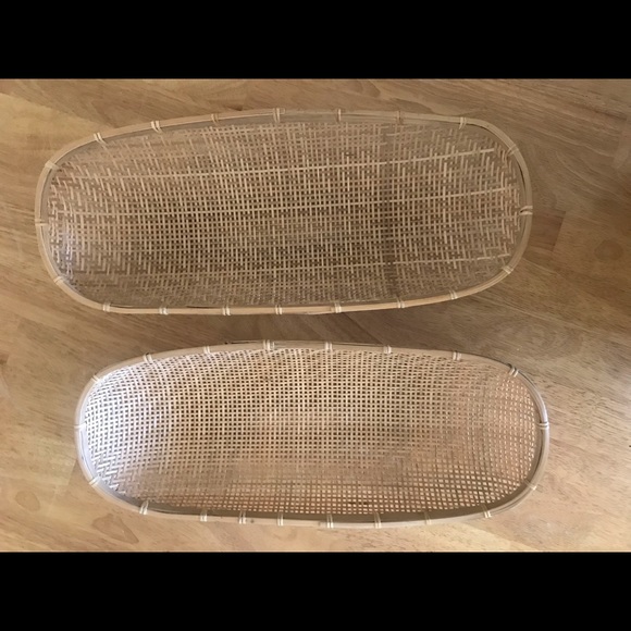 Other - Set Of 2 Woven Wicker Baskets Oblong Oval Natural